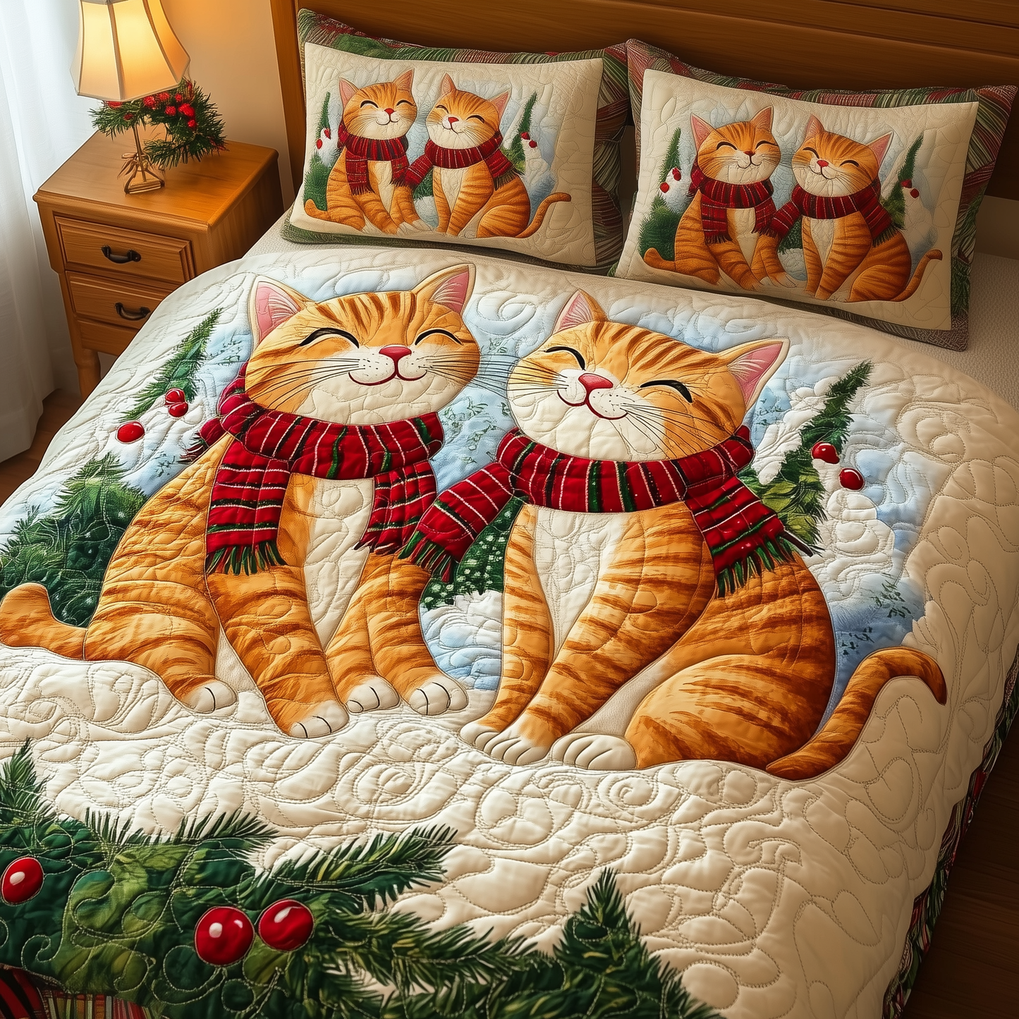 Christmas Cat 3-Piece Quilted Bedding Set GFTOAB119