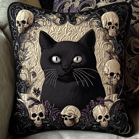 Skull And Black Cat Quilted Pillow Case GFTOAB1200