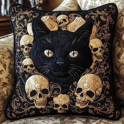 Skull And Black Cat Quilted Pillow Case GFTOAB1203