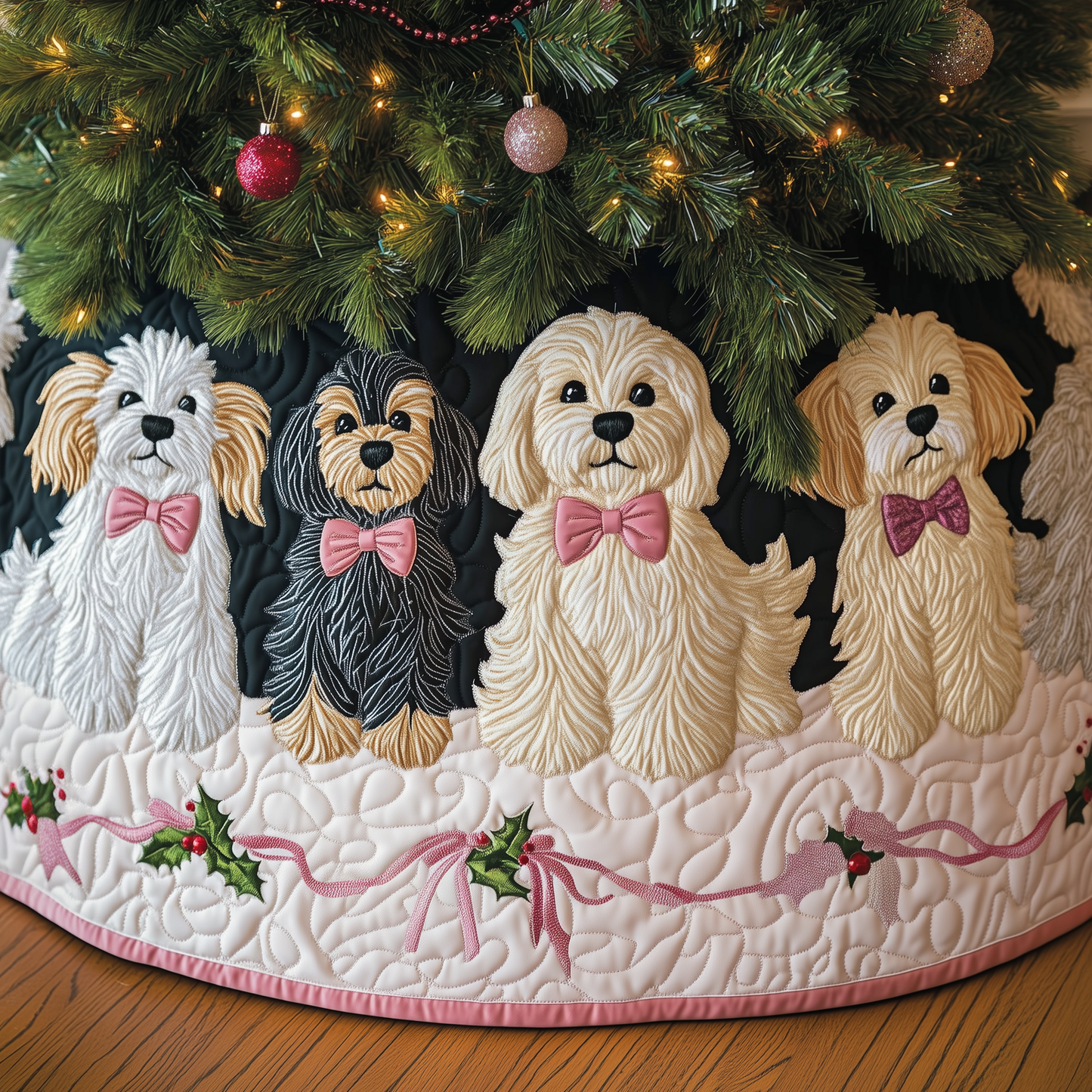 Christmas Doodle Dog Quilted Tree Skirt GFTOAB1259