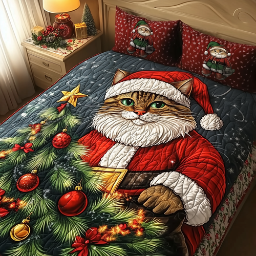 Christmas Cat 3-Piece Quilted Bedding Set GFTOAB145