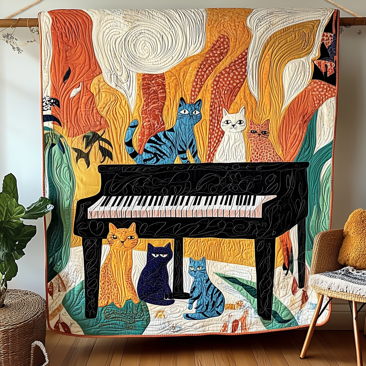 Cat And Piano Quilted Blanket GFTOAB162