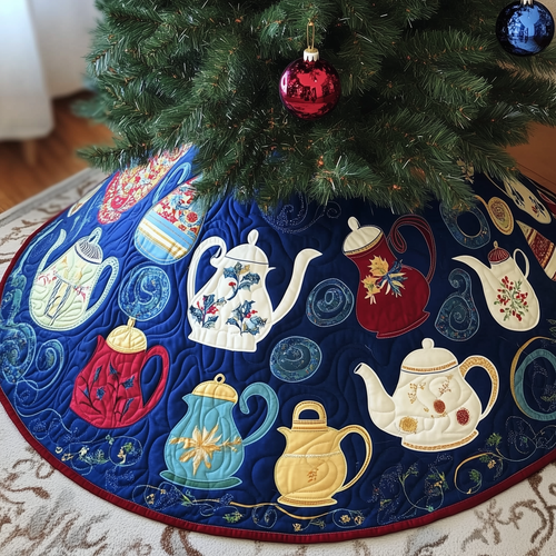 Christmas Teapot Quilted Tree Skirt GFTOAB233