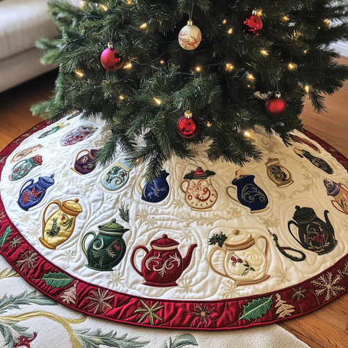 Christmas Teapot Quilted Tree Skirt GFTOAB236