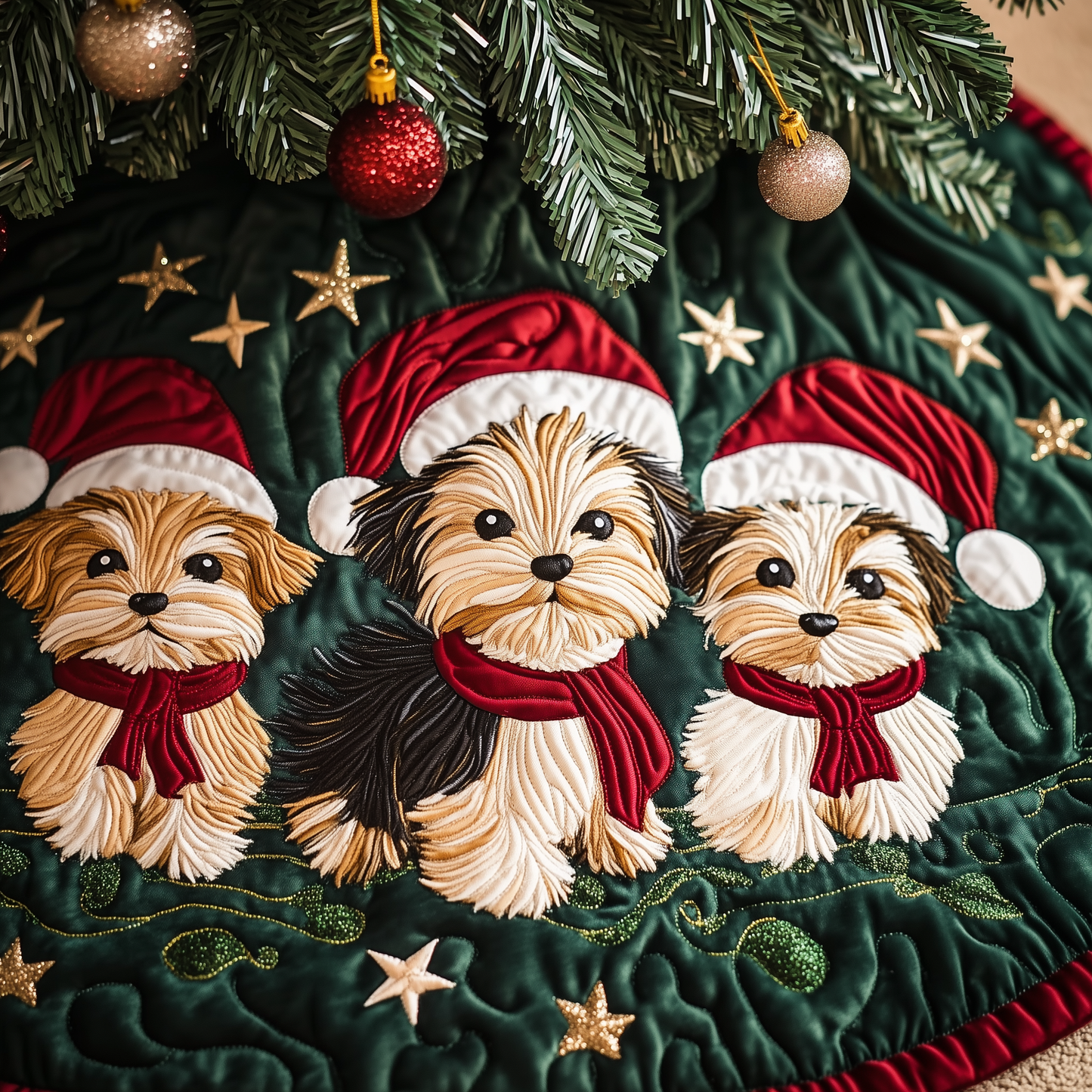 Christmas Yorkshire Terrier Quilted Tree Skirt GFTOAB239