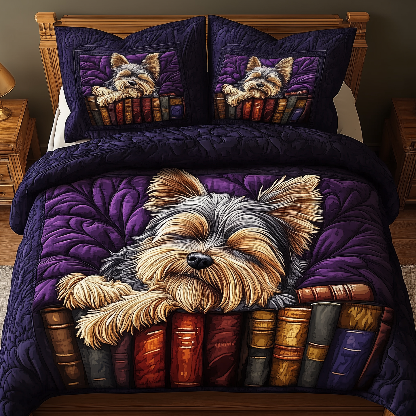 Sleeping Yorkie 3-Piece Quilted Bedding Set GFTOAB264