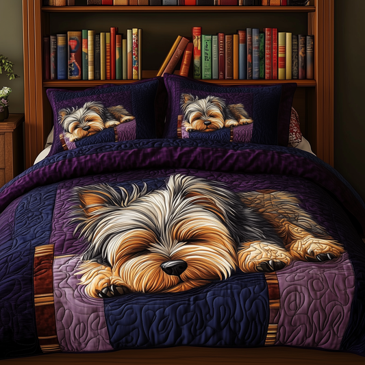 Sleeping Yorkie 3-Piece Quilted Bedding Set GFTOAB266