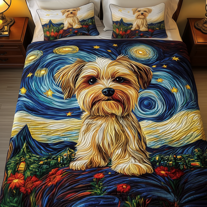 Yorkie Starry Night 3-Piece Quilted Bedding Set GFTOAB269