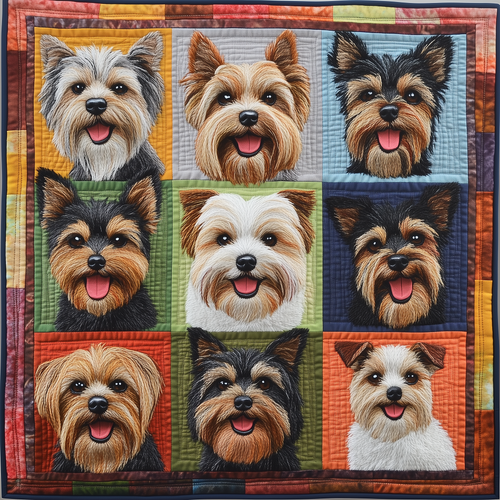 Colorful Yorkie Quilted Blanket GFTOAB301