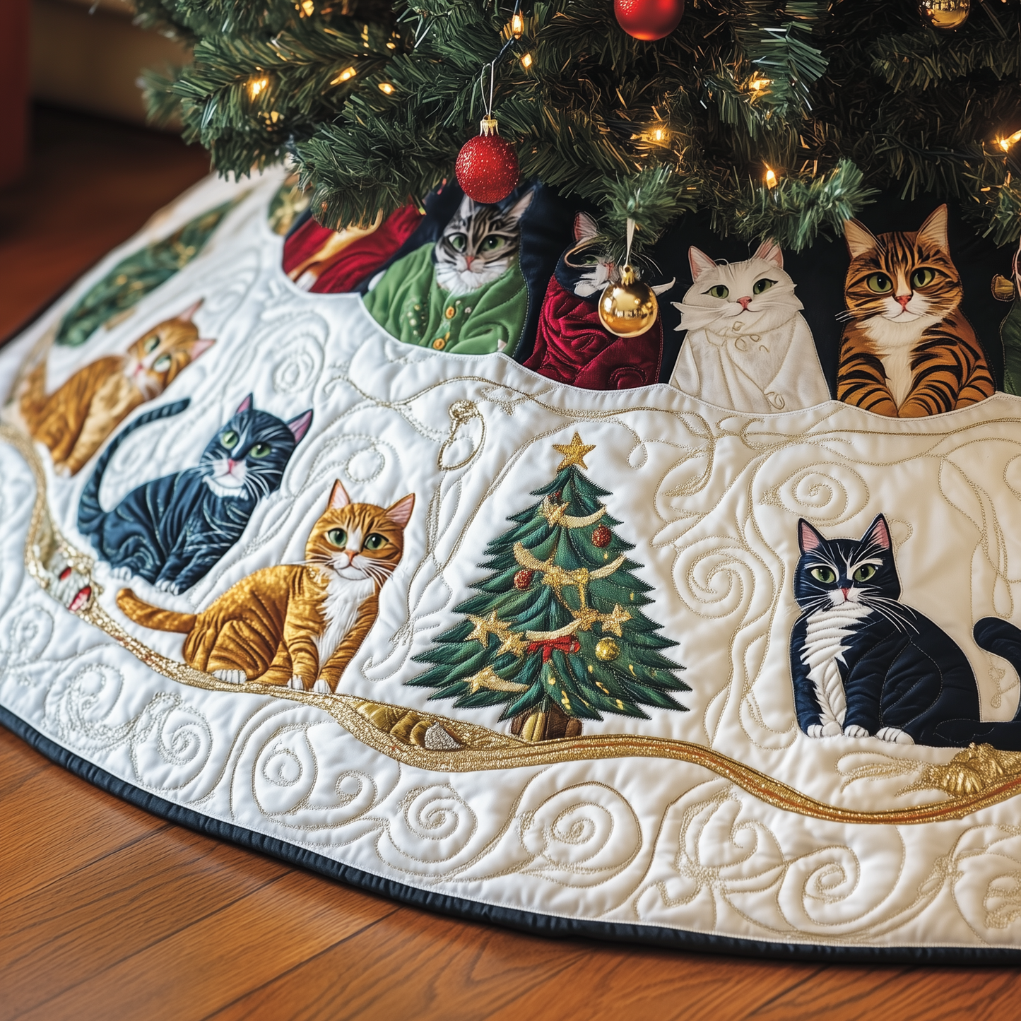 Christmas Cat Quilted Tree Skirt GFTOAB331