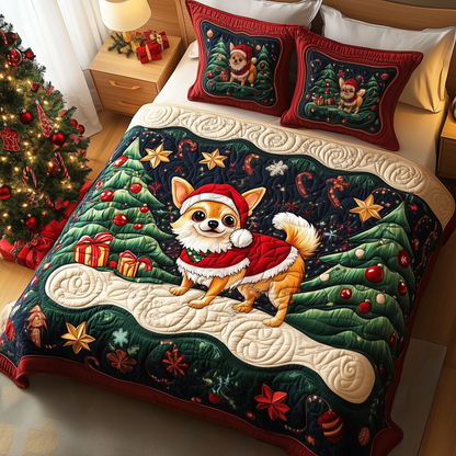 Christmas Chihuahua 3-Piece Quilted Bedding Set GFTOAB345