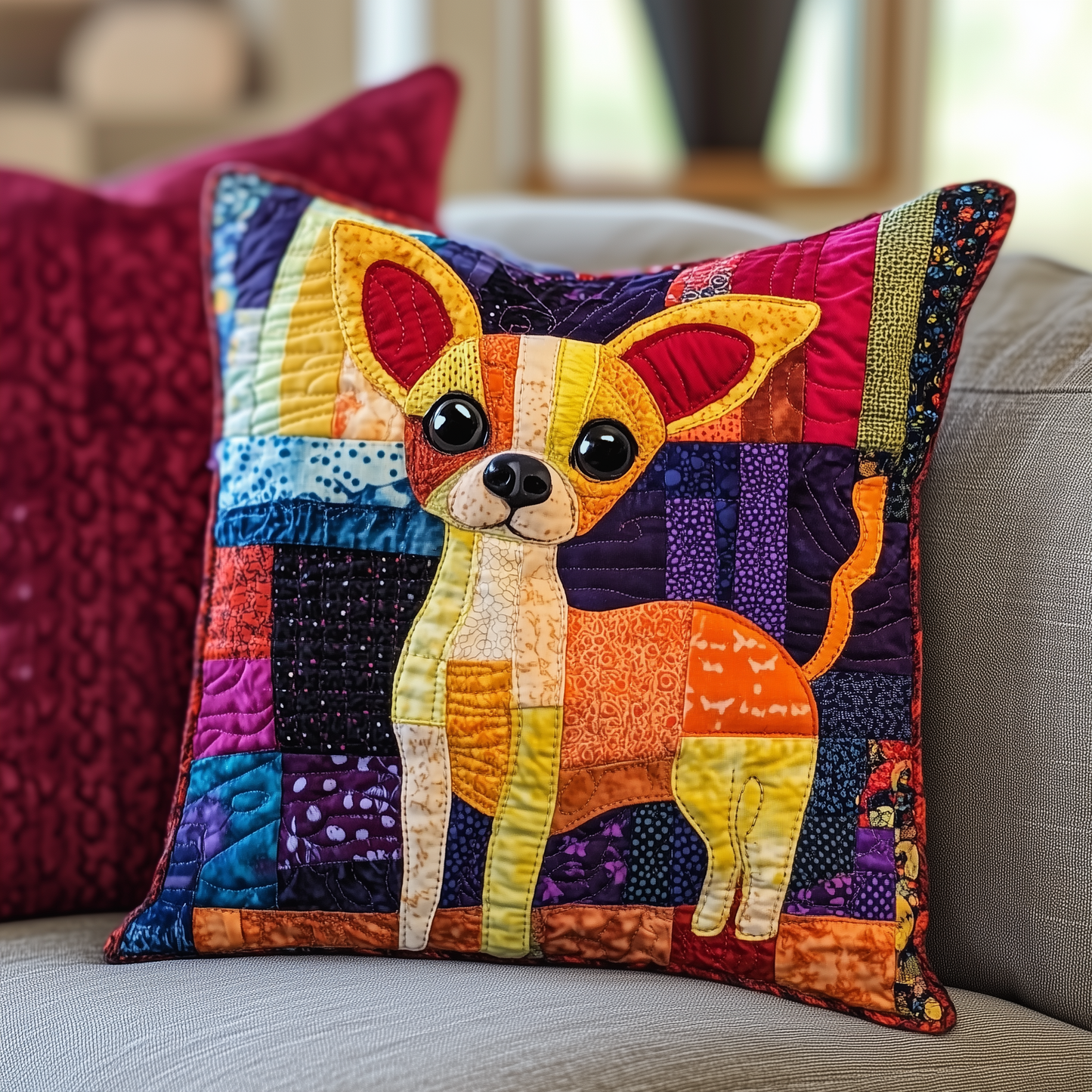 Colorful Chihuahua Quilted Pillow Case GFTOAB364