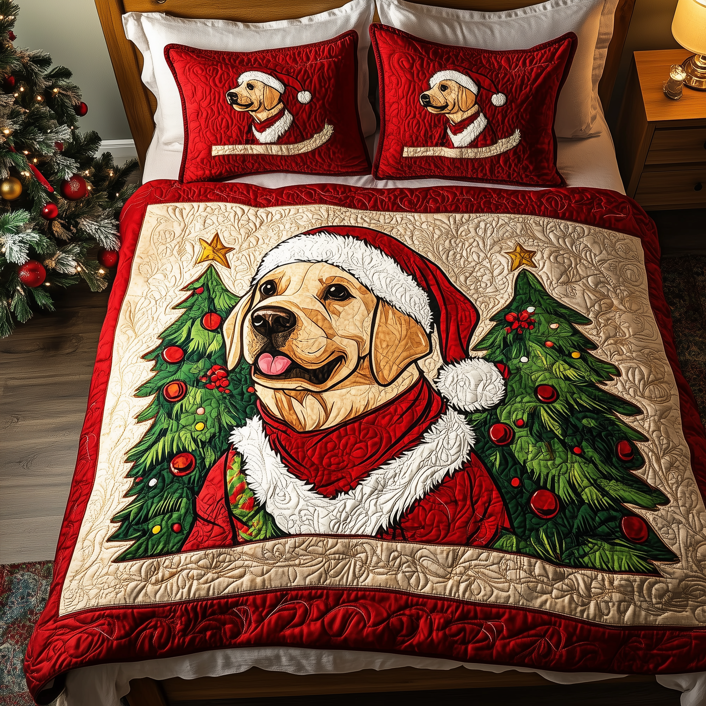 Christmas Labrador 3-Piece Quilted Bedding Set GFTOAB417