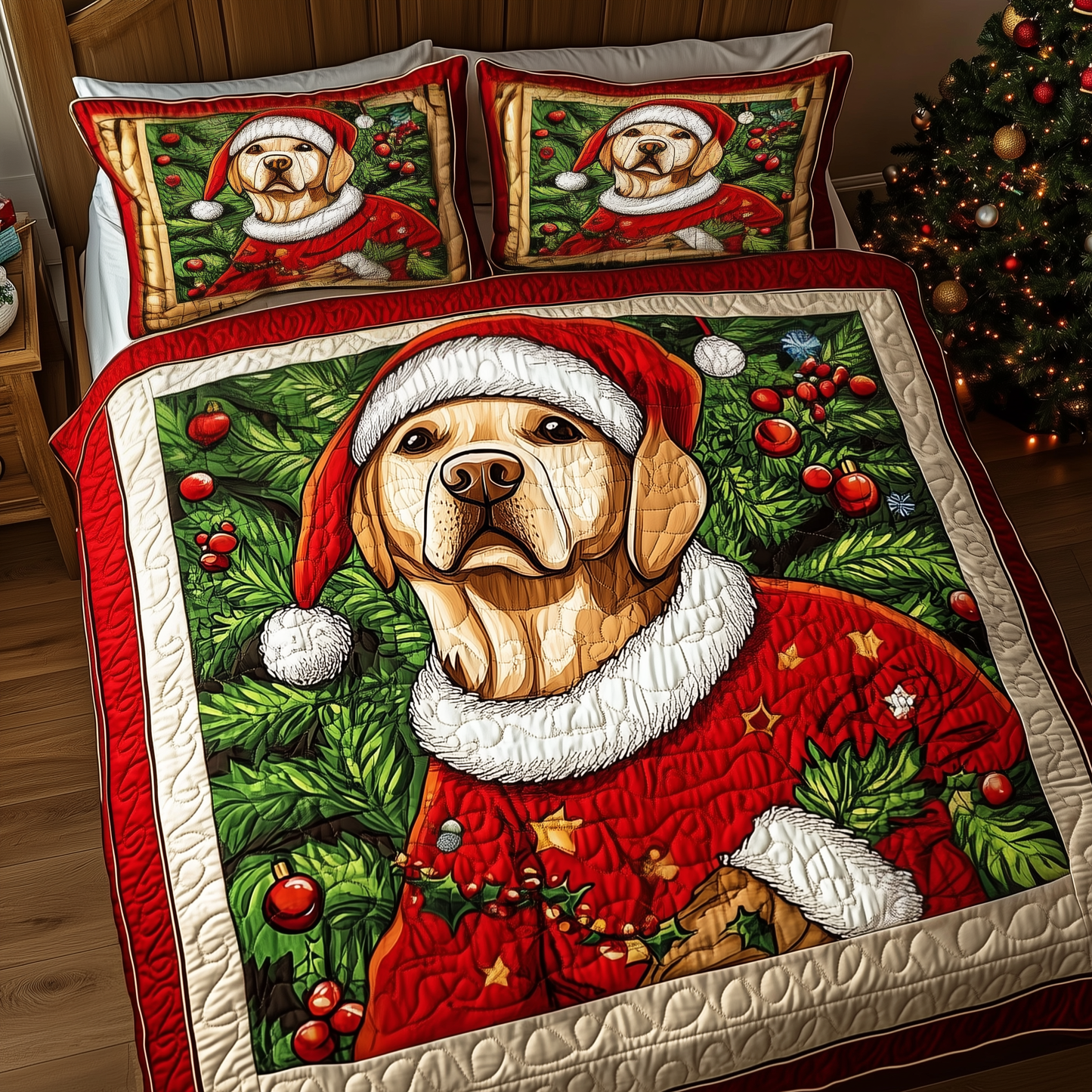 Christmas Labrador 3-Piece Quilted Bedding Set GFTOAB418