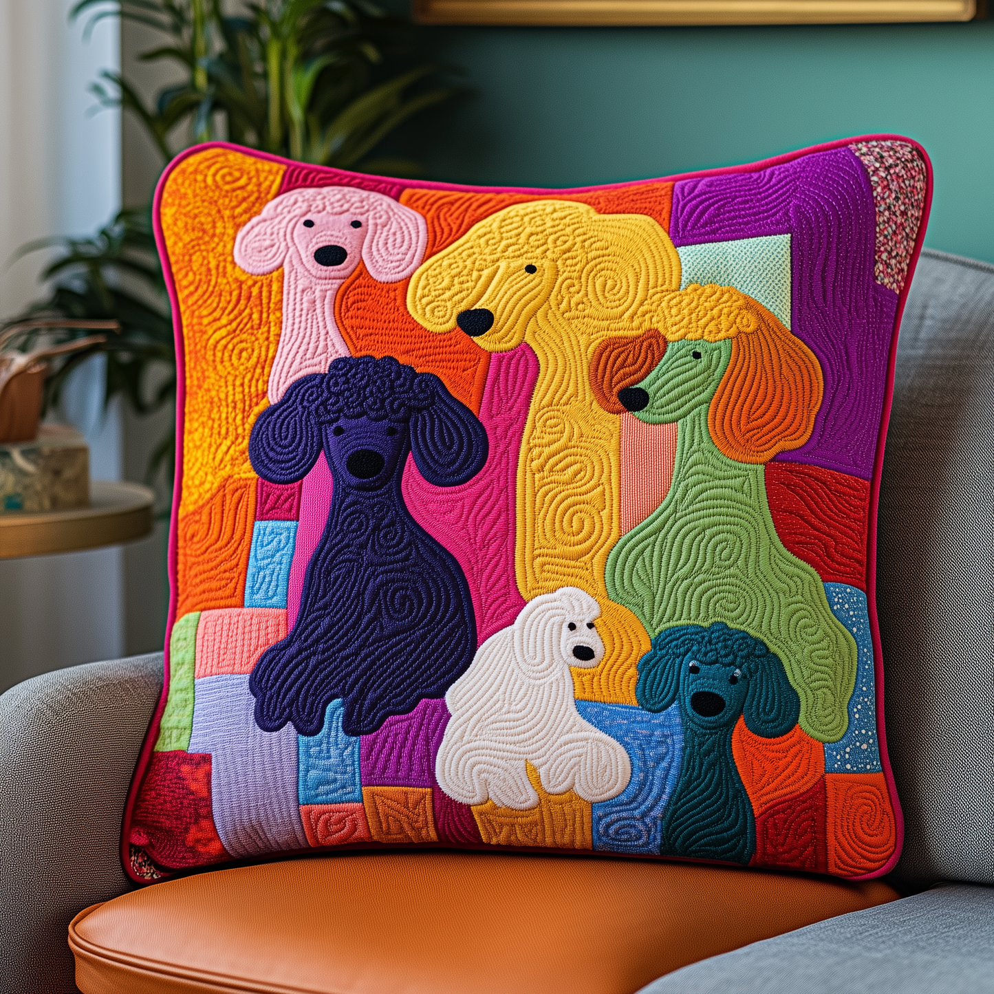 Colorful Poodle Quilted Pillow Case GFTOAB427