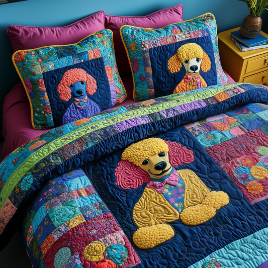 Colorful Poodle 3-Piece Quilted Bedding Set GFTOAB460