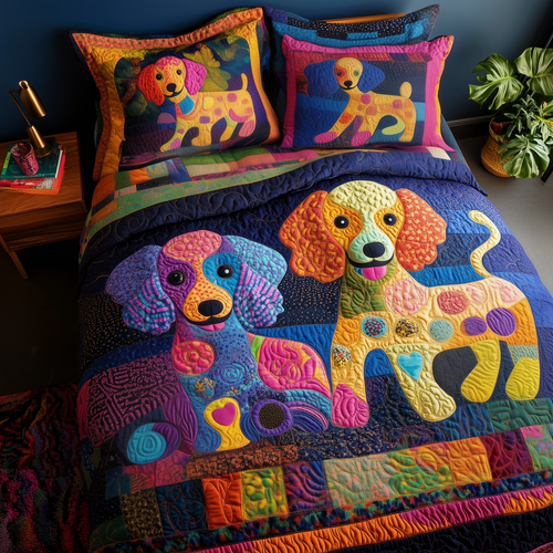 Colorful Poodle 3-Piece Quilted Bedding Set GFTOAB461