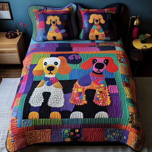 Colorful Poodle 3-Piece Quilted Bedding Set GFTOAB462