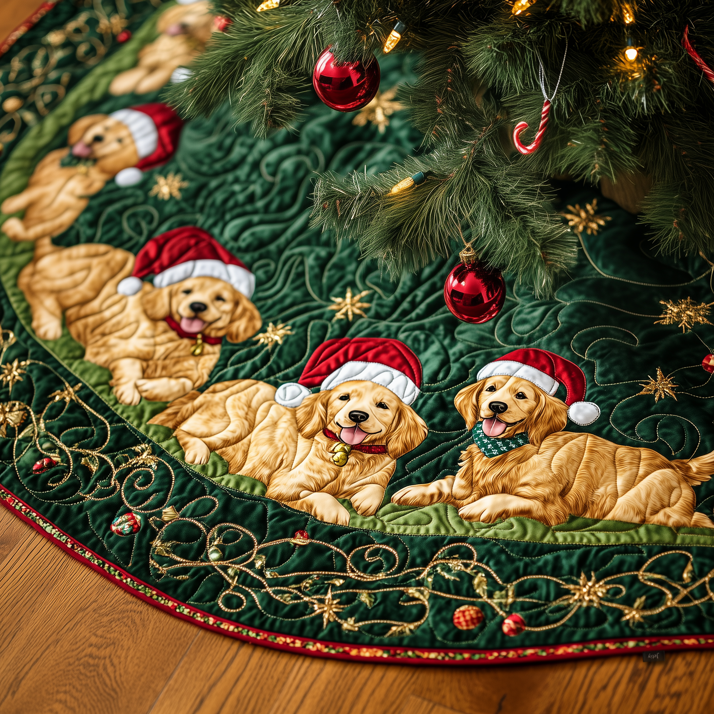 Christmas Golden Retriever Quilted Tree Skirt GFTOAB534