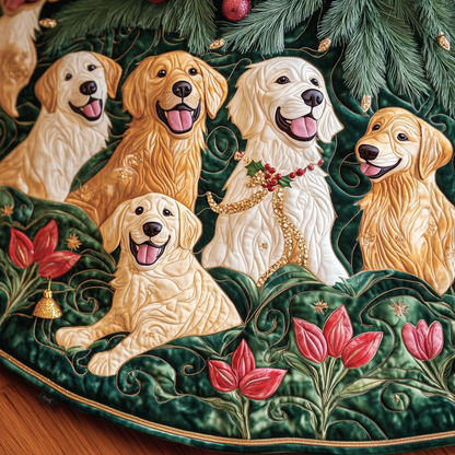 Christmas Tulip Golden Retriever Quilted Tree Skirt GFTOAB535