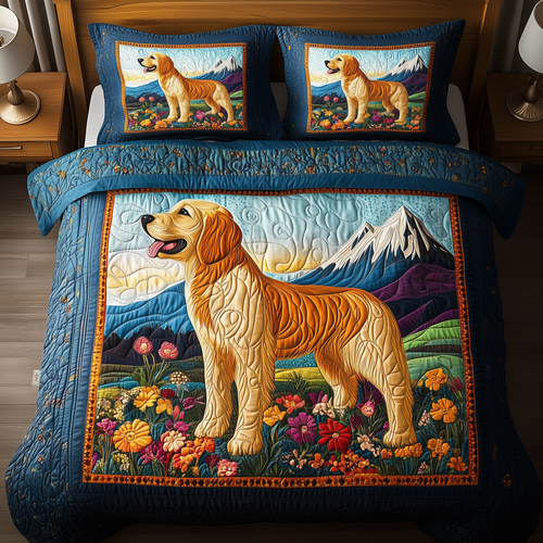 Natural Golden Retriever 3-Piece Quilted Bedding Set GFTOAB578