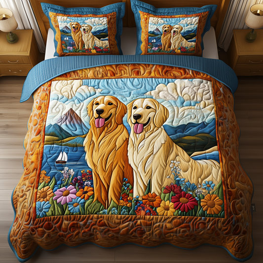 Natural Golden Retriever 3-Piece Quilted Bedding Set GFTOAB579