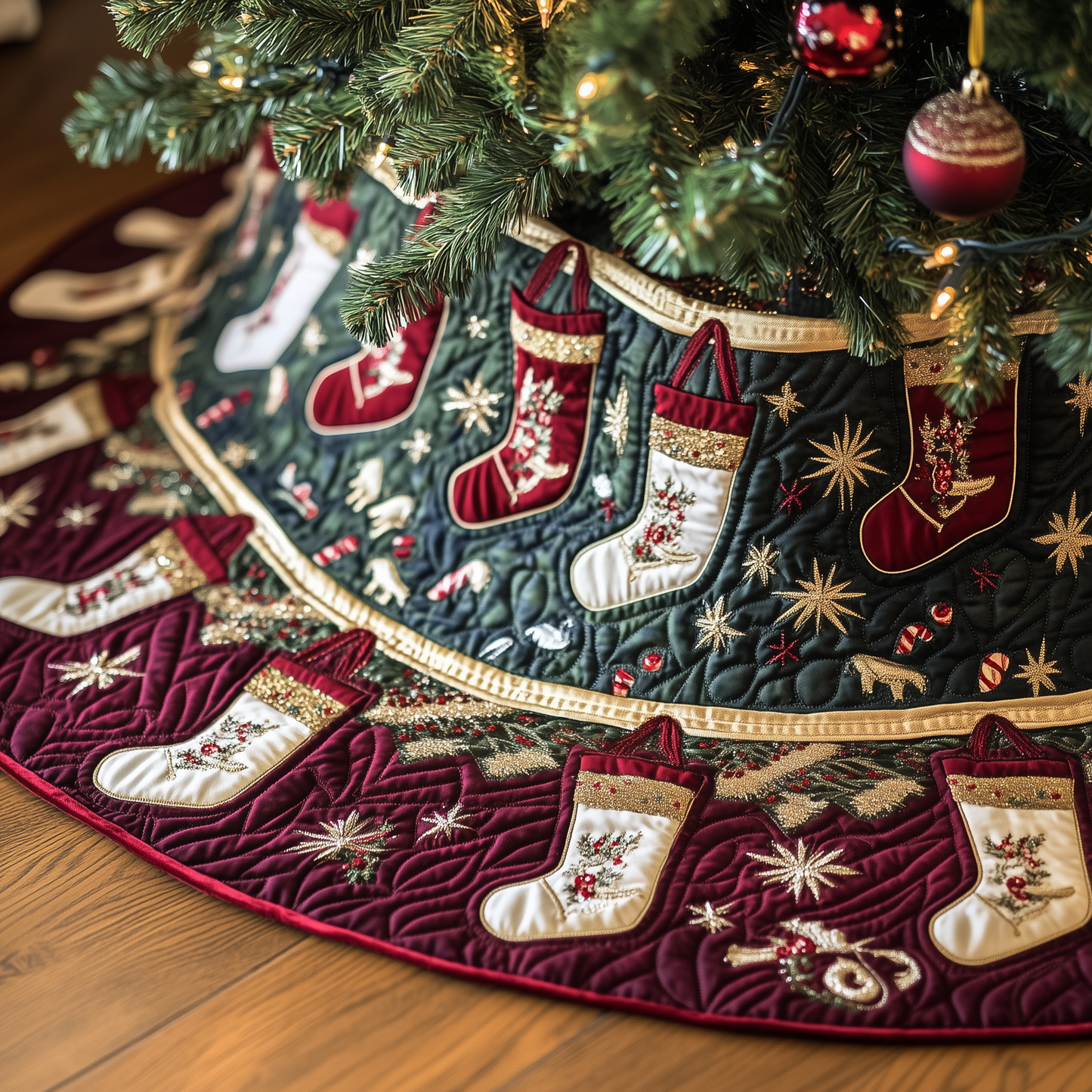 Christmas Stockings Quilted Tree Skirt GFTOAB649