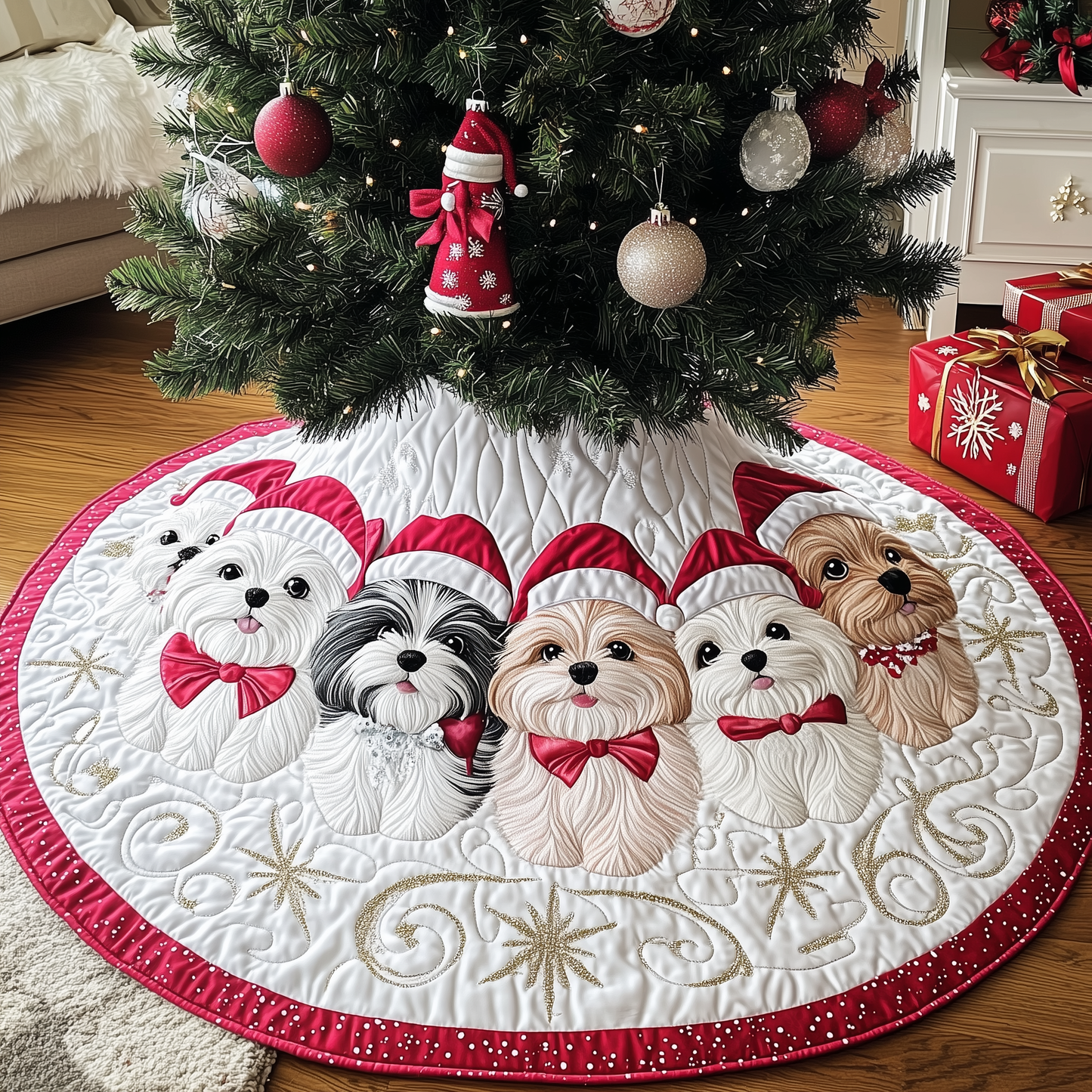 Christmas Shih Tzu Quilted Tree Skirt GFTOAB690