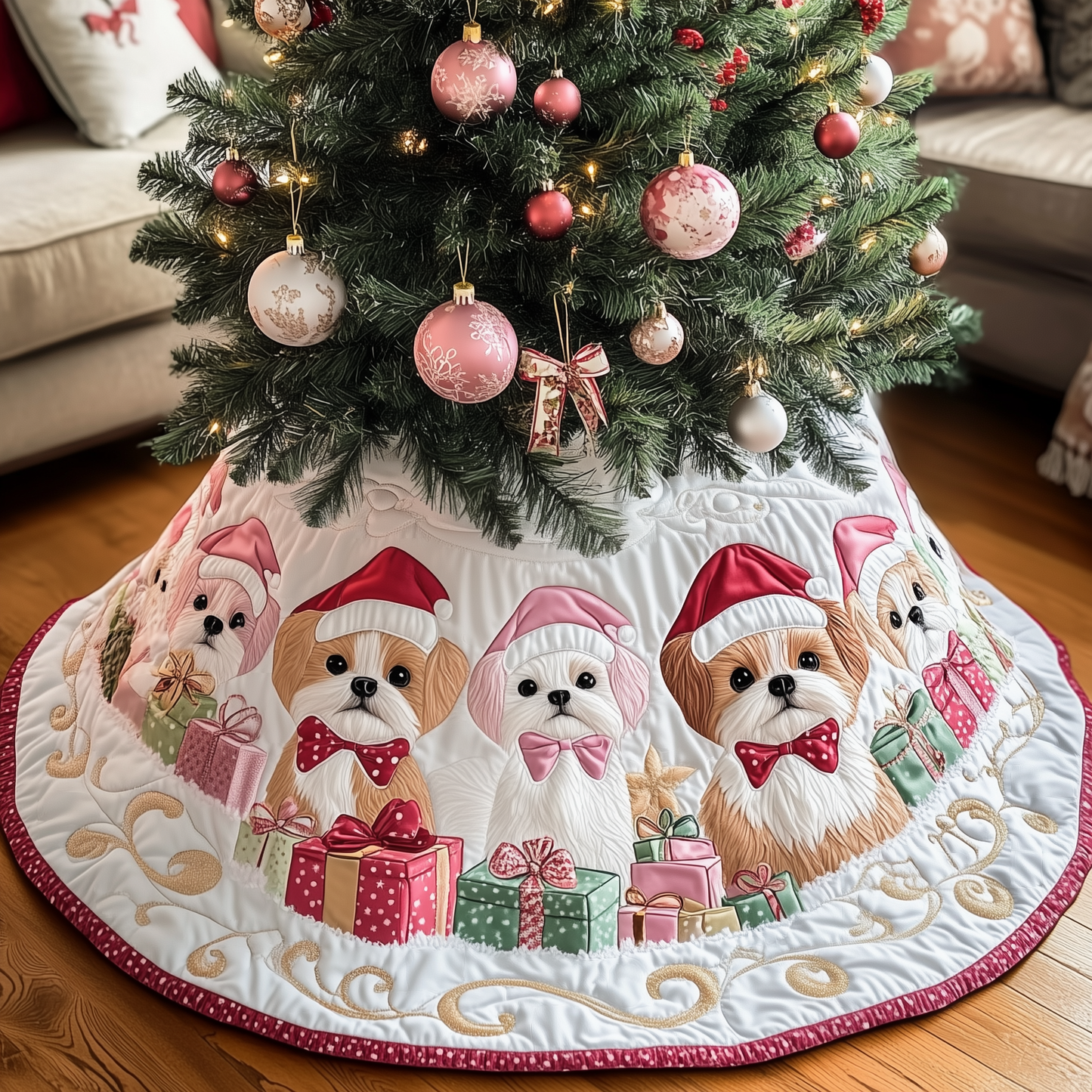 Christmas Shih Tzu Quilted Tree Skirt GFTOAB693