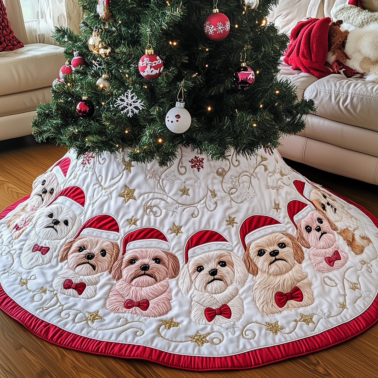 Christmas Shih Tzu Quilted Tree Skirt GFTOAB695