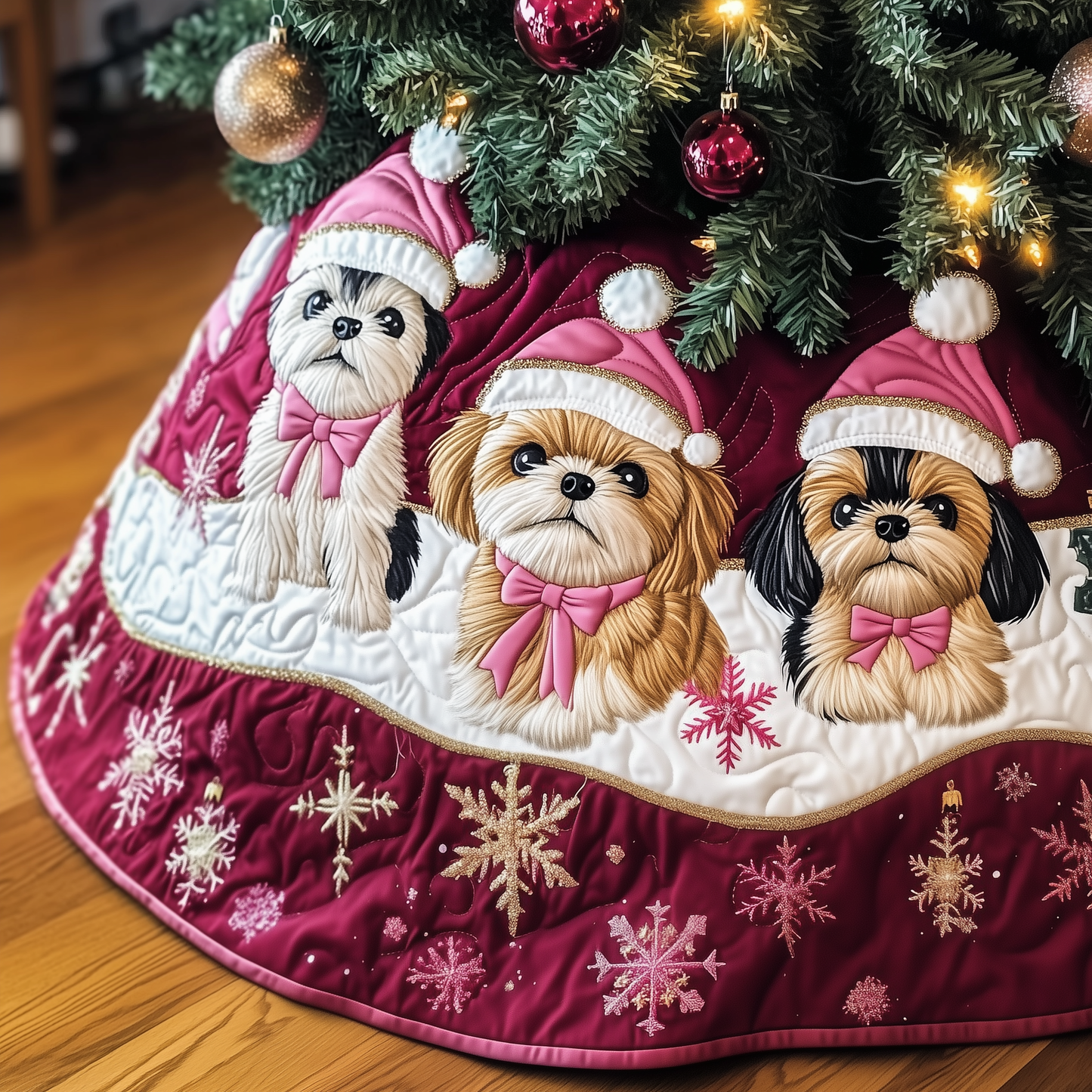 Christmas Shih Tzu Quilted Tree Skirt GFTOAB698