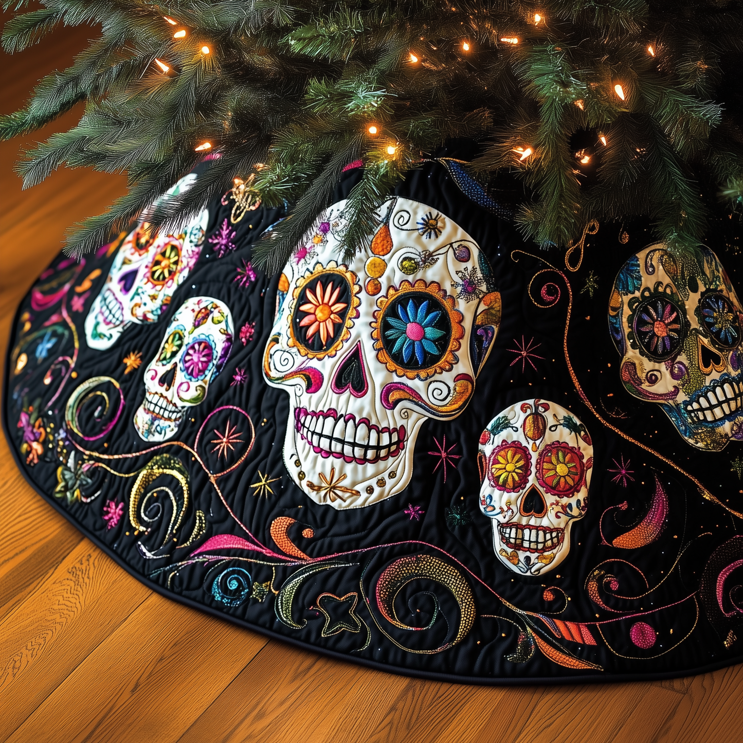 Christmas Mexico Skull Quilted Tree Skirt GFTOAB704