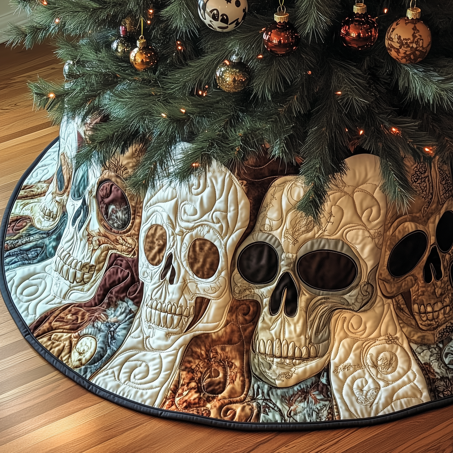 Christmas Mystique Skull Quilted Tree Skirt GFTOAB715