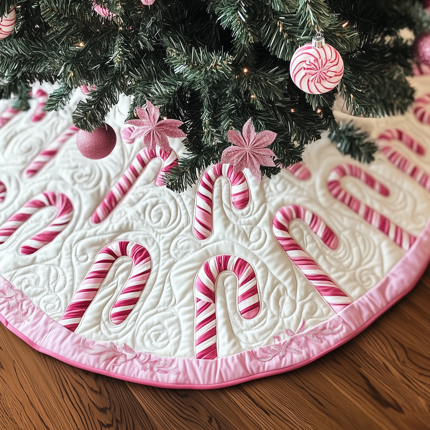 Christmas Candy Canes Quilted Tree Skirt GFTOAB717