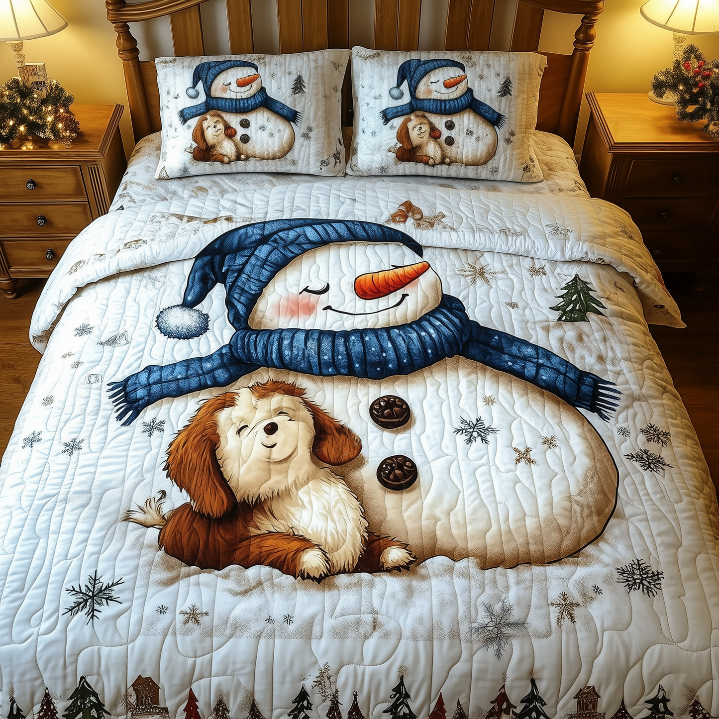 Snowman With Dog 3-Piece Quilted Bedding Set GFTOAB726