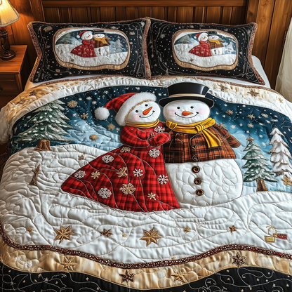 Snowman Couple 3-Piece Quilted Bedding Set GFTOAB732