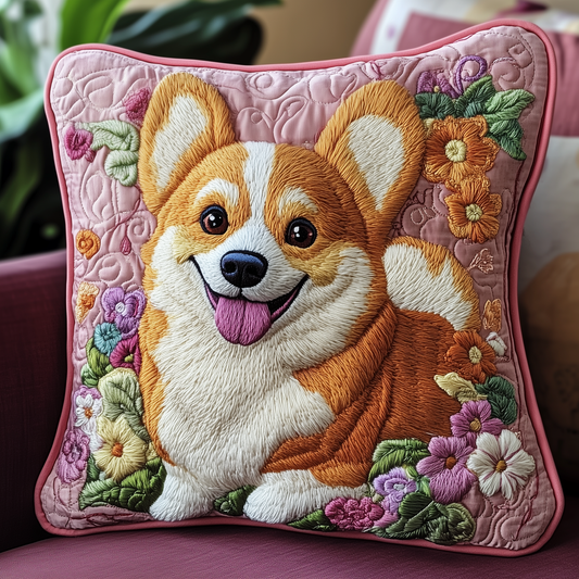 Floral Corgi Quilted Pillow Case GFTOAB762