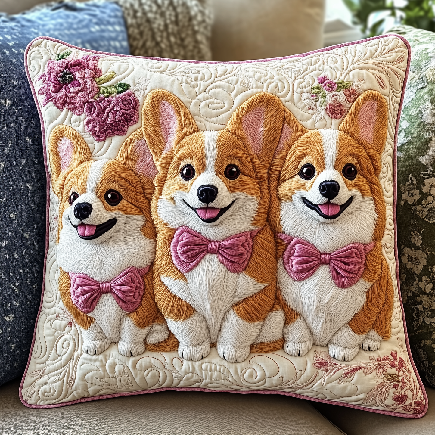 Charming Corgi Quilted Pillow Case GFTOAB764