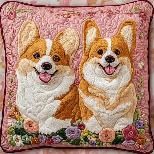 Floral Corgi Couple Quilted Pillow Case GFTOAB767