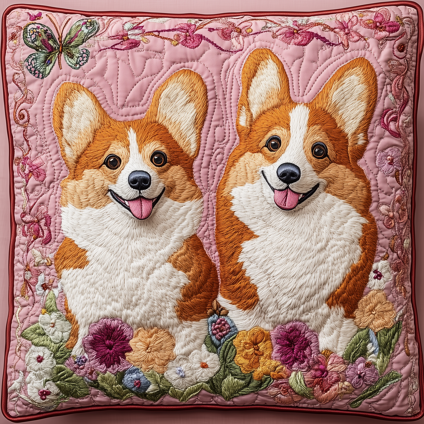 Floral Corgi Couple Quilted Pillow Case GFTOAB768