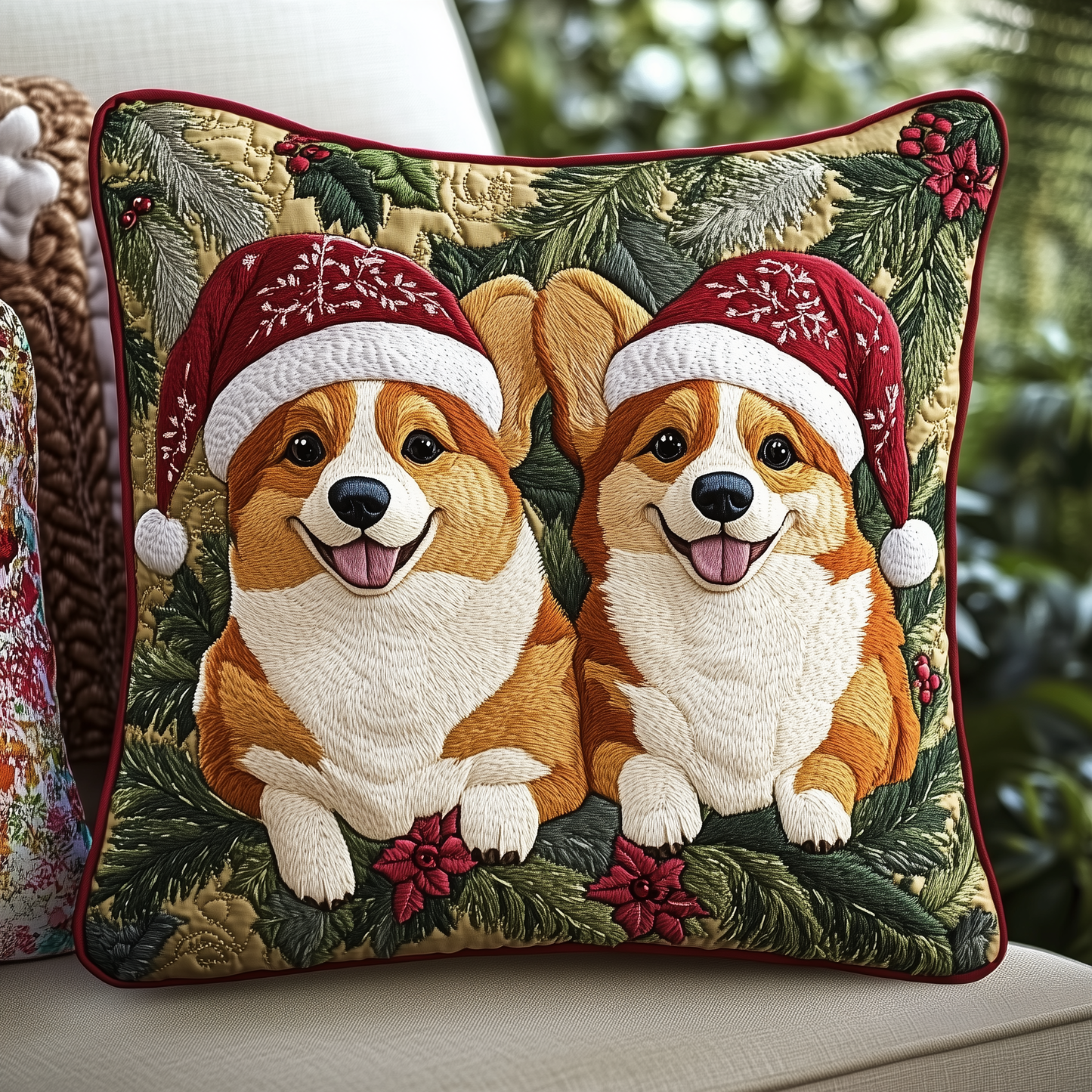 Christmas Corgi Couple Quilted Pillow Case GFTOAB769