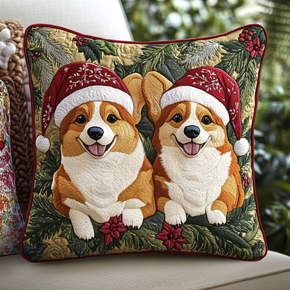 Christmas Corgi Couple Quilted Pillow Case GFTOAB769