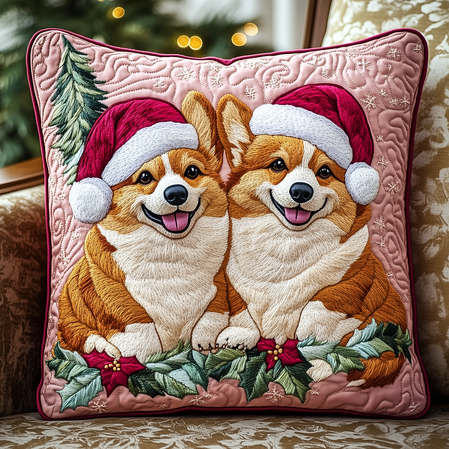 Christmas Corgi Couple Quilted Pillow Case GFTOAB771