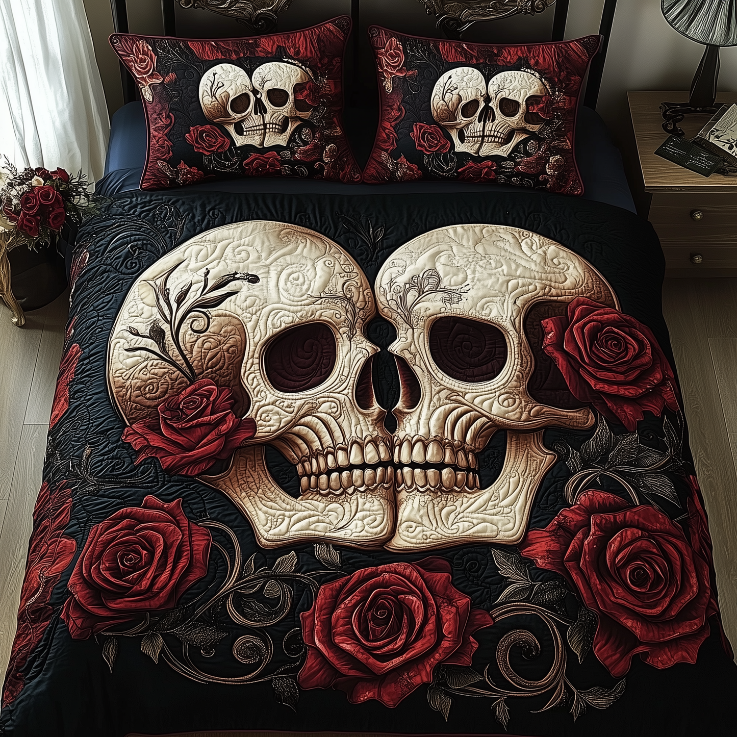 Skull Couple 3-Piece Quilted Bedding Set GFTOAB780