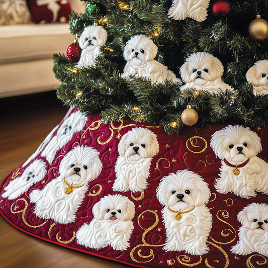 Christmas Bichon Frise Quilted Tree Skirt GFTOAB849