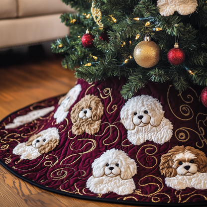 Christmas Bichon Frise Quilted Tree Skirt GFTOAB852