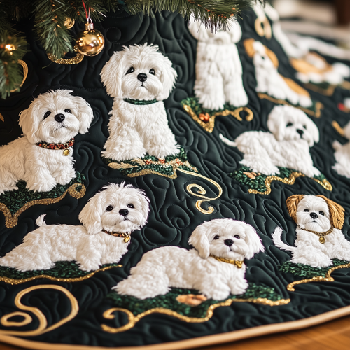 Christmas Bichon Frise Quilted Tree Skirt GFTOAB854