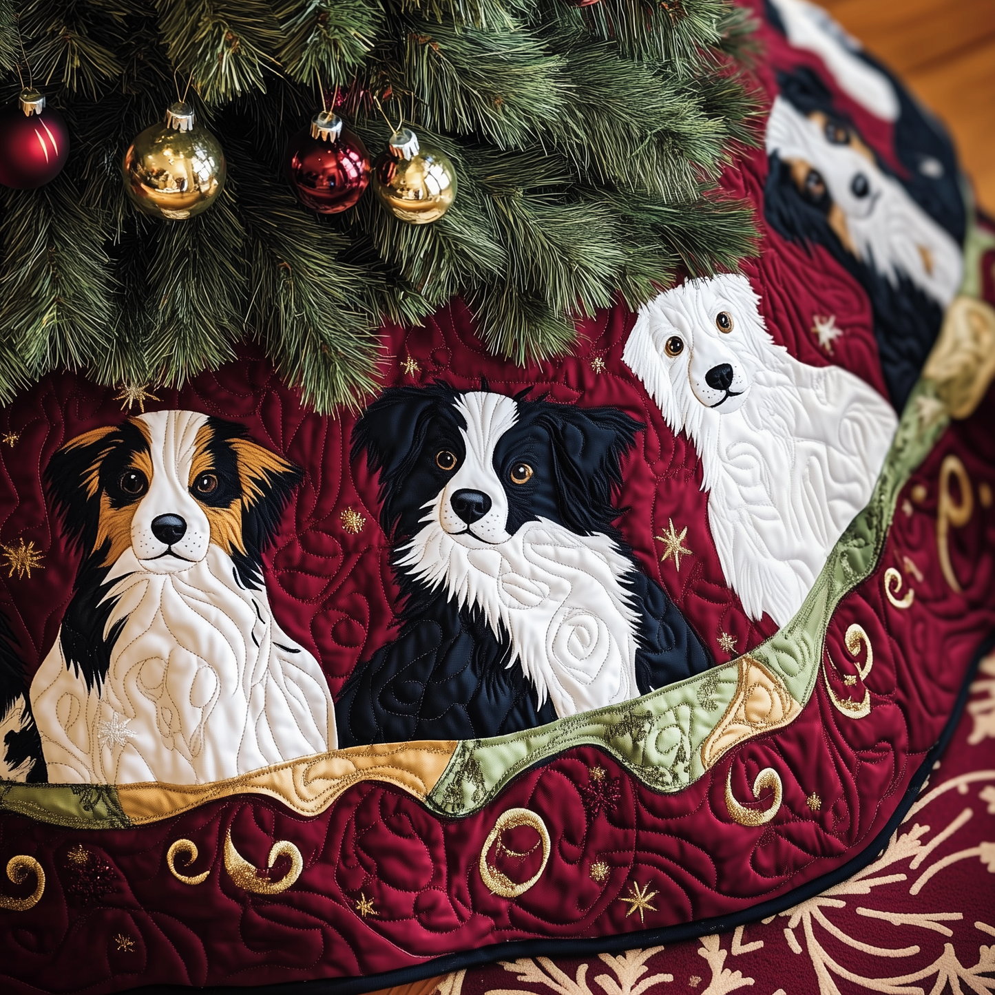 Christmas Border Collie Quilted Tree Skirt GFTOAB856