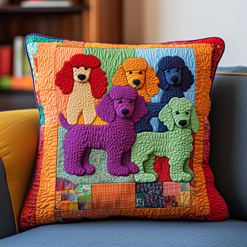 Colorful Poodle Quilted Pillow Case GFTOAB890