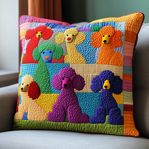 Colorful Poodle Quilted Pillow Case GFTOAB892